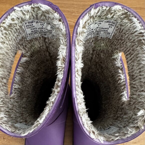Bogs Kids Waterproof Plush Rain Boots Purple - Barely Worn - Fuzzy Warm size 1 - Picture 7 of 13